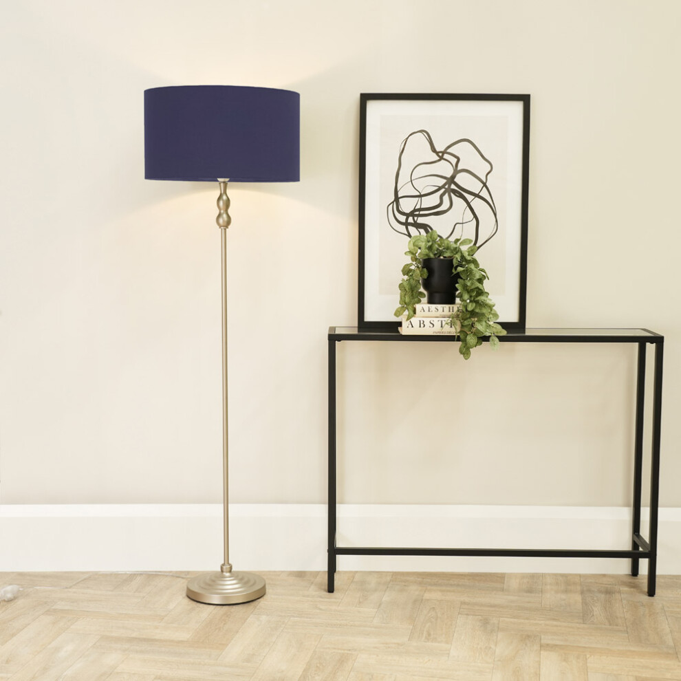 ValueLights Maggie Navy Shade Brushed Chrome Candlestick Floor Lamp