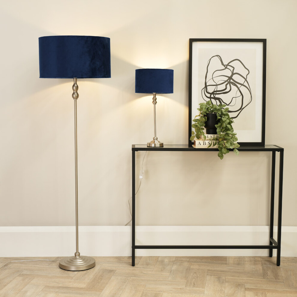 ValueLights Maggie Navy Velvet Chrome Candlestick Floor Lamp