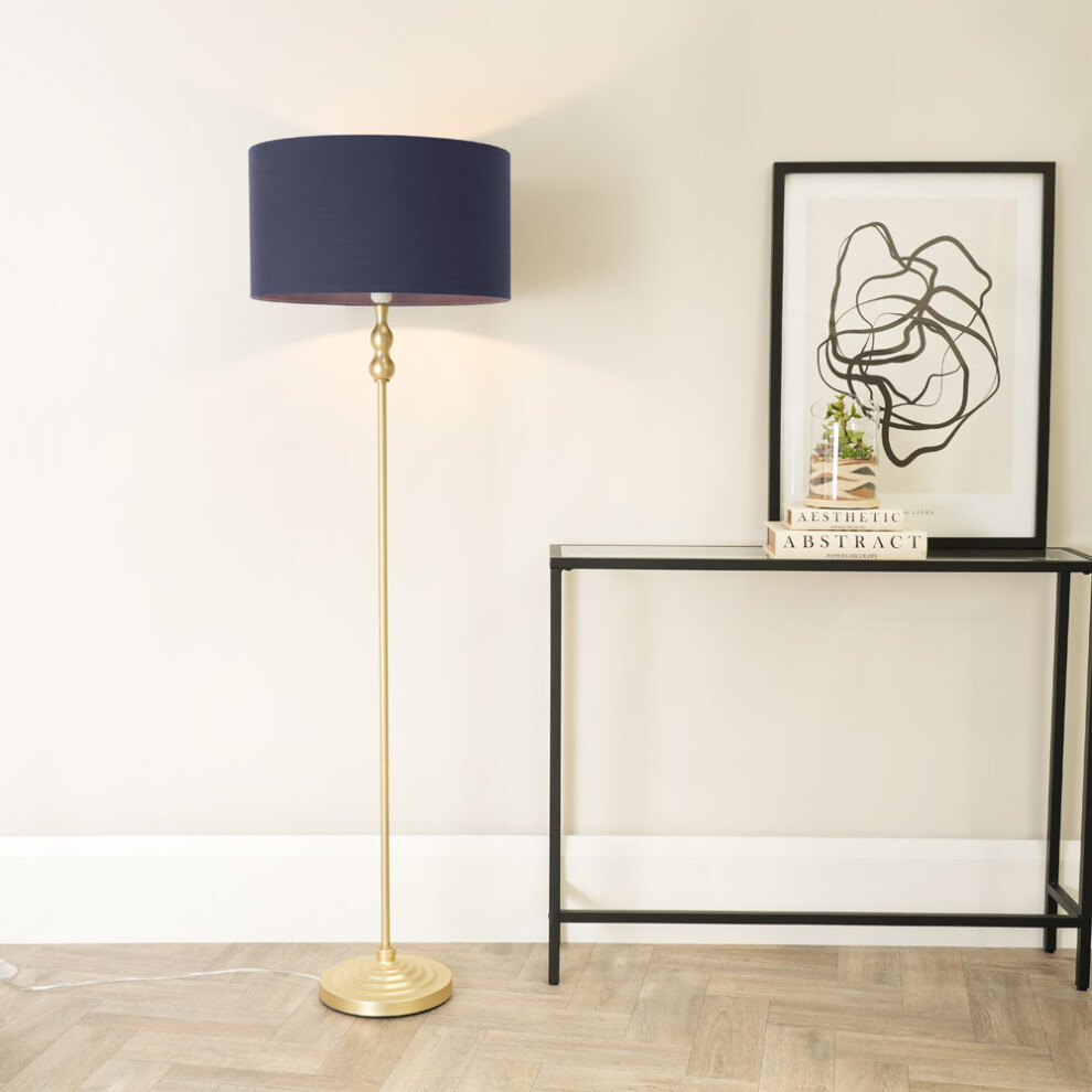 ValueLights Maggie Gold Candlestick Floor Lamp with Navy Lamp Shade