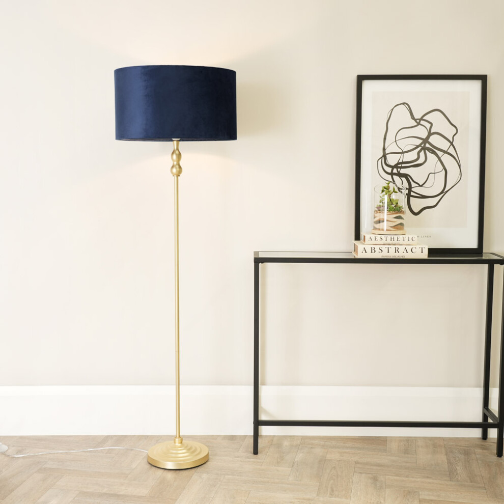 ValueLights Maggie Gold Candlestick Floor Lamp with Navy Velvet Shade