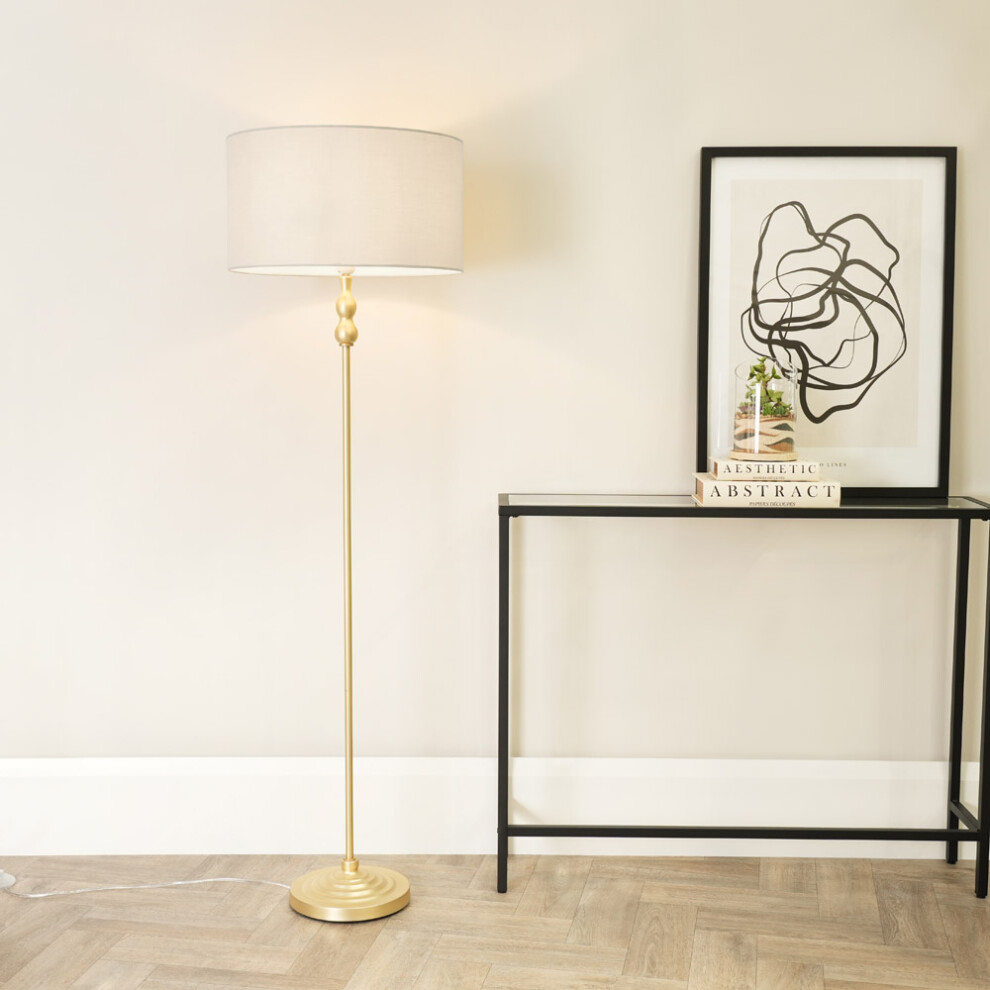 ValueLights Maggie Gold Floor Lamp with White Shade and LED Bulb