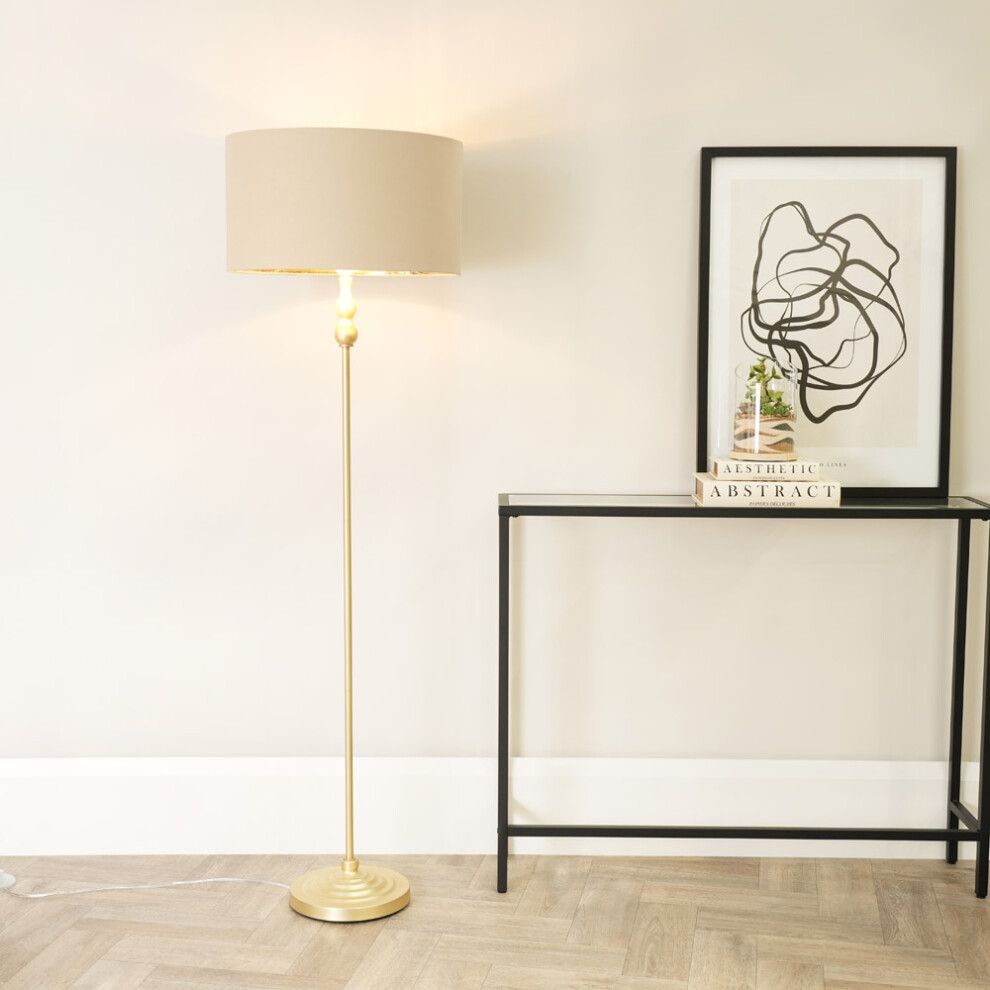 ValueLights Maggie Gold Floor Lamp with Beige & Gold Shade and LED Bub