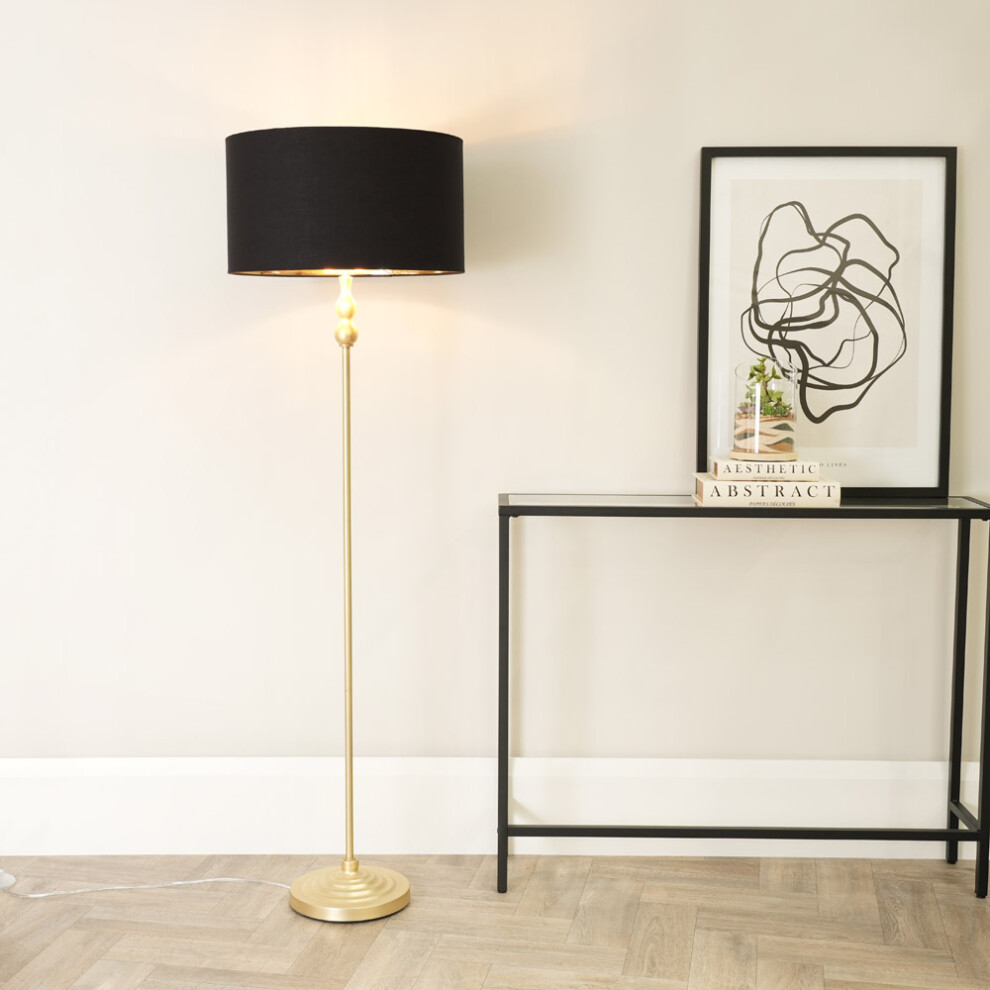 ValueLights Maggie Gold Floor Lamp with Black & Gold Shade and LED Bub