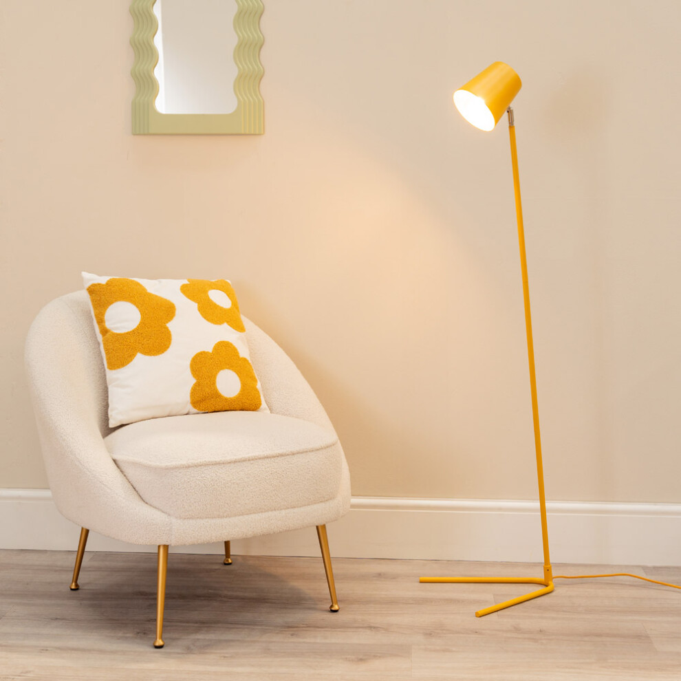 ValueLights Lark Mustard Yellow Metal Task Floor Lamp And LED Bulb