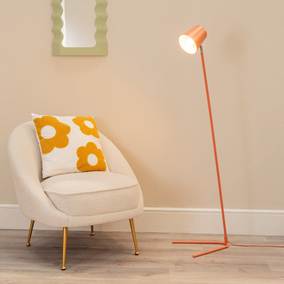 ValueLights Lark Coral Peach Metal Task Floor Lamp and LED Bulb