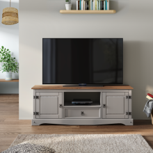 Corona Grey Wax Widescreen TV Unit Wooden Pine