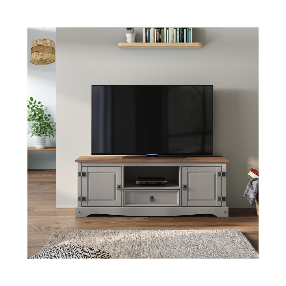 Mercers Furniture Corona Wax Widescreen Tv Unit Wooden Pine Grey