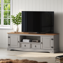 Corona Grey Wax Large Widescreen TV Unit Television Stand Wooden