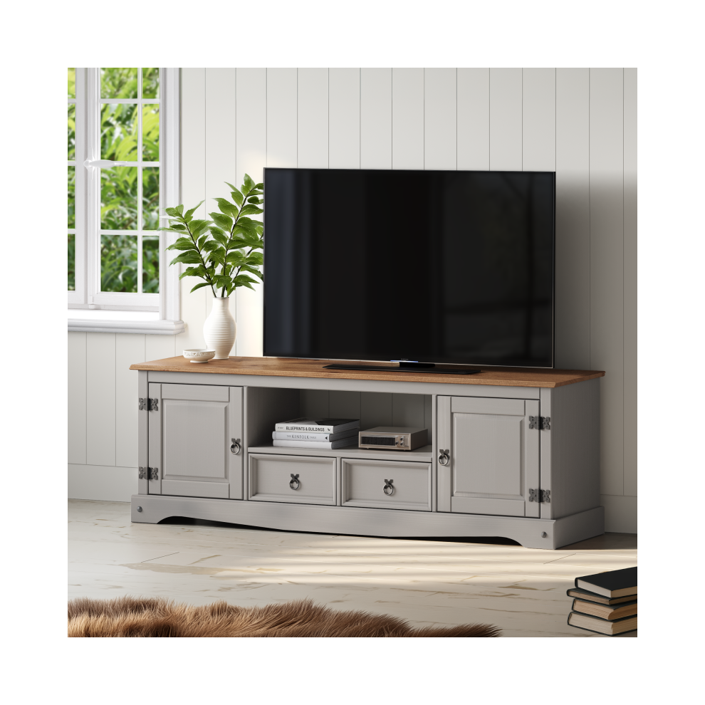 Mercers Furniture Corona Wax Large Widescreen Tv Unit Television Stand Wooden Grey
