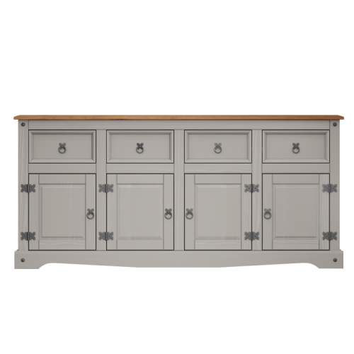 Mercers Furniture Corona Grey Wax 4-Door Sideboard - Solid Pine, 4 Drawers & 4 Doors, Rustic-Chic Modern Storage, Flat-Pack 2
