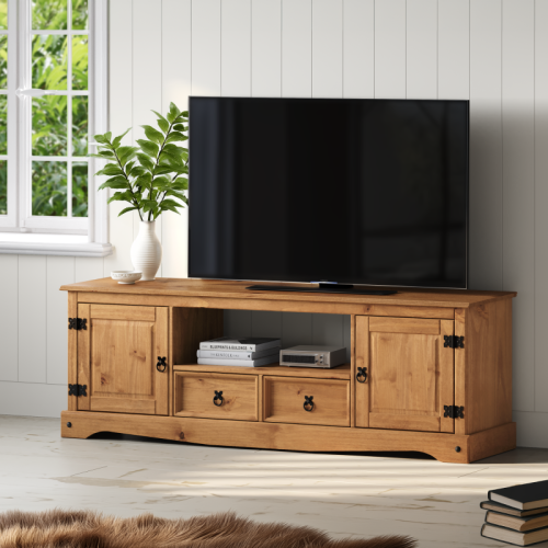 Mercers Furniture Corona Large Widescreen TV Unit Stand Solid Wood Pine Wooden