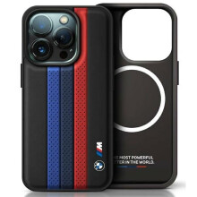 BMW M Performance Tricolor Printed Stripes Case with MagSafe for iPhone 16 Pro Black