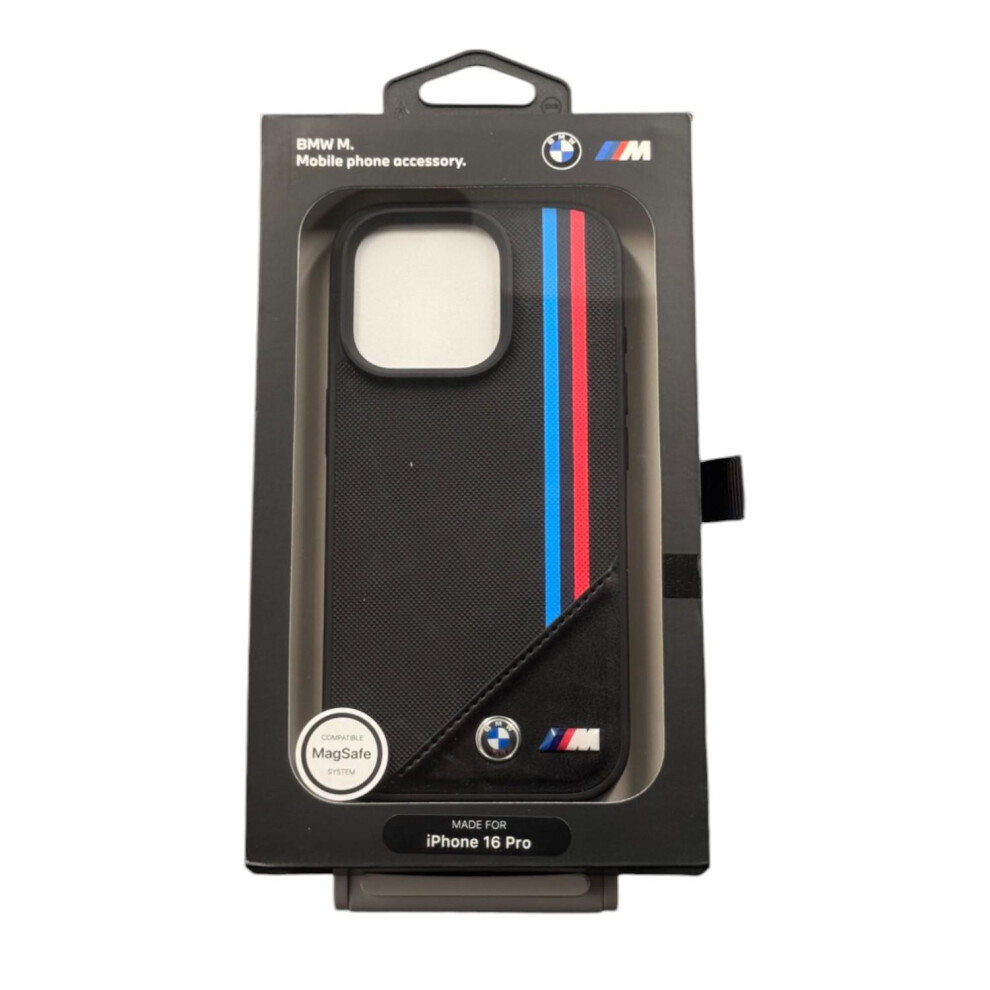 BMW M Meshed Tricolor Stripes Case with MagSafe for iPhone 16 Pro 6.3" Black