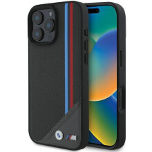 Coque BMW MagSafe à rayures tricolores en maille pour iPhone 16