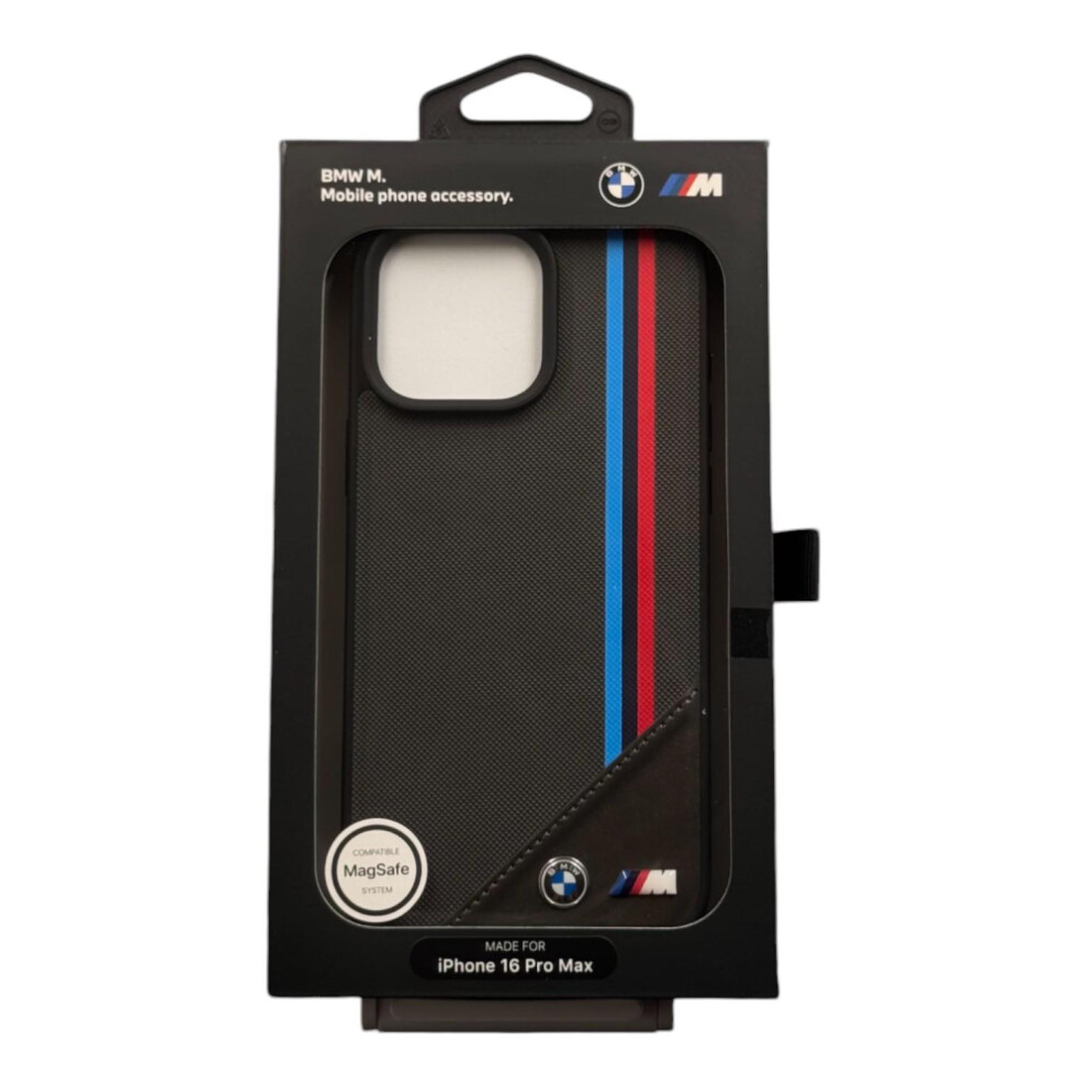 BMW M Meshed Tricolor Stripes Case with MagSafe for iPhone 16 Pro Max 6.9" Grey