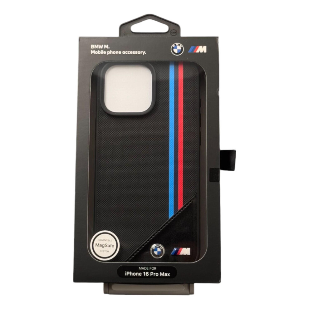 BMW M Meshed Tricolor Stripes Case with MagSafe for iPhone 16 Pro Max 6.9" Black