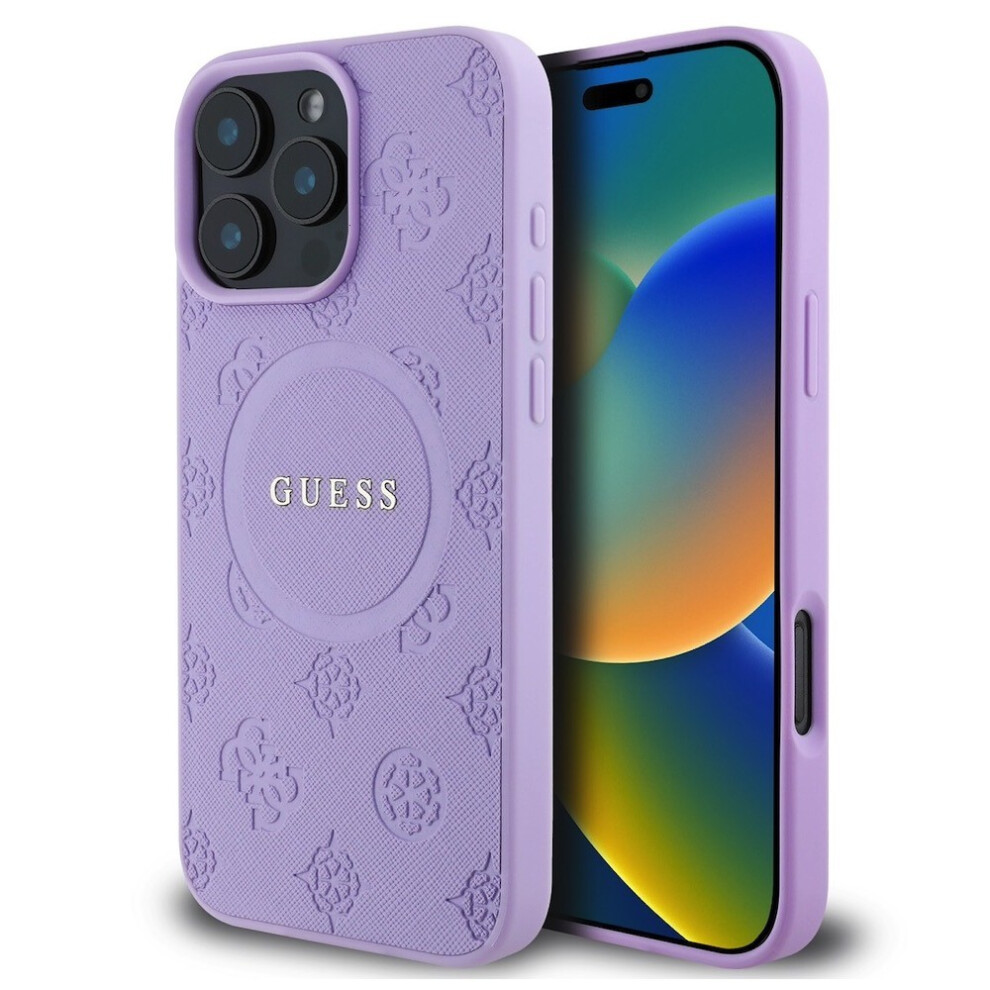 Guess Saffiano Peony Classic Logo Case with MagSafe for iPhone 16 Pro Max 6.9" Purple