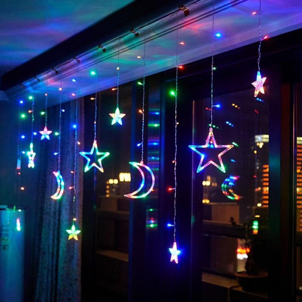 (multicolor, 3.2M Moon&Star Light) Holiday Christmas Light Outdoor Indoor Starry String Fairy Light EU220V Moon Star Lamp Hanging LED String For Home Garland Decor Party Light 8 Modes
