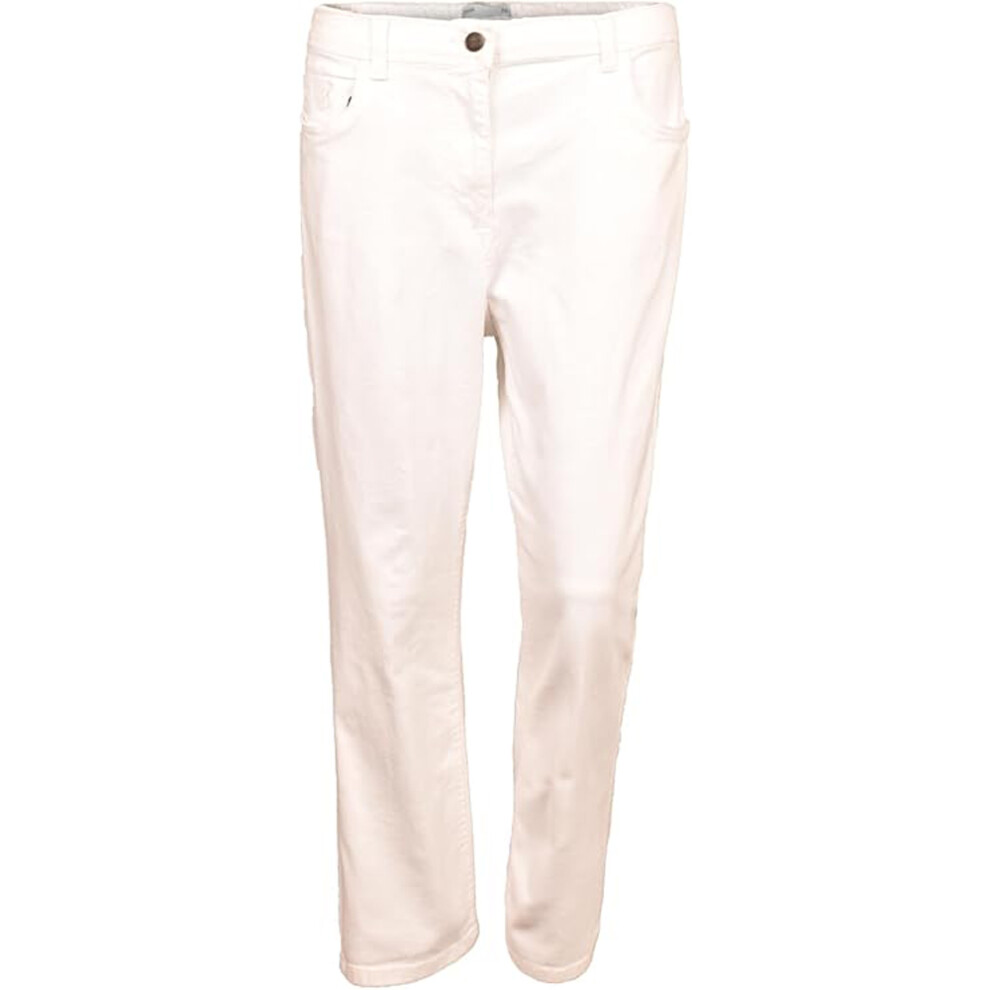 (White, UK 30) Women Denim Jean Straight Leg Short Casual Trouser