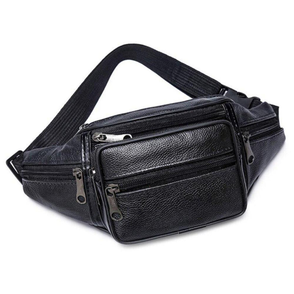 (Black, 30*10*15cm) 1Pcs Cowhide Men&apos;s Waist Bag Belt Wallet Male Leather Fashion Luxury Small Shoulder Bags For Men