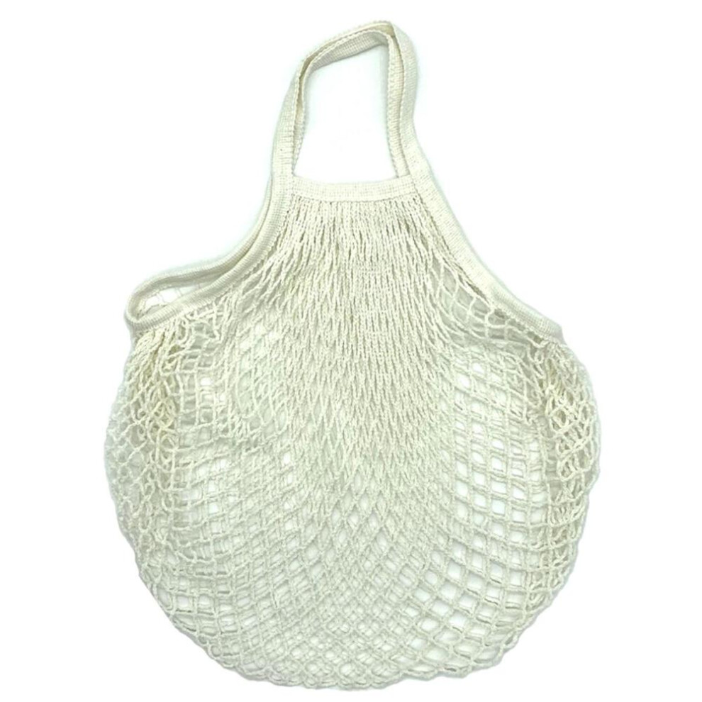 (White) Portable Reusable Grocery Bags Fruit Vegetable Bag Washable Cotton Mesh String Organic Organizer Handbag Short Handle Net Tote