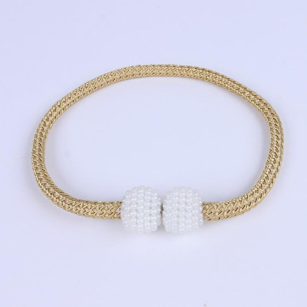 (Beige) 10 Color Pearl Curtain Tie Back Creative Magnetic Curtain Buckle Holder Strap Bandage Curtain Clip Home Decor