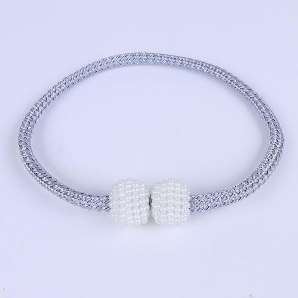 (Silver Gray) 10 Color Pearl Curtain Tie Back Creative Magnetic Curtain Buckle Holder Strap Bandage Curtain Clip Home Decor