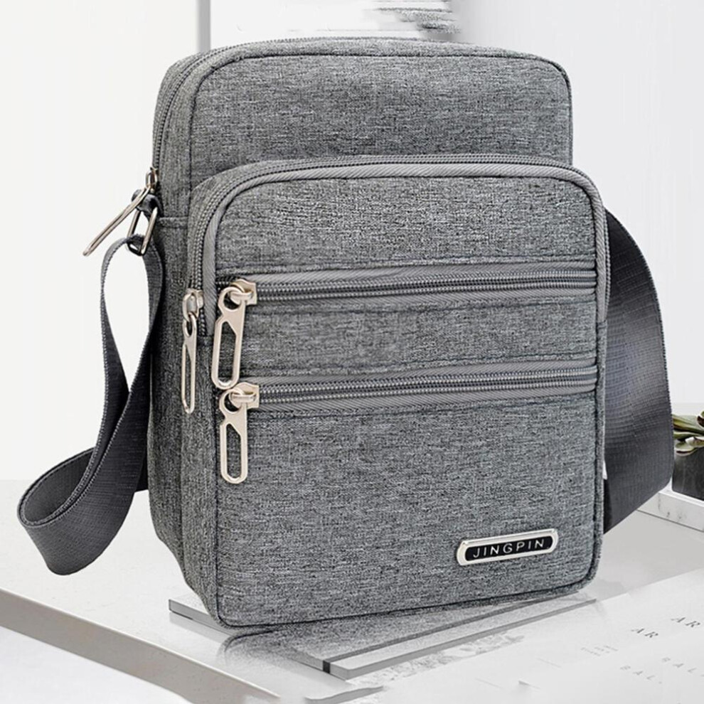 (Grey) Men&apos;s Shoulder Bag Business Leisure Large Capacity Portable Handbag Zipper Multi Layer Waterproof Summer Male&apos;s Crossbody Bags