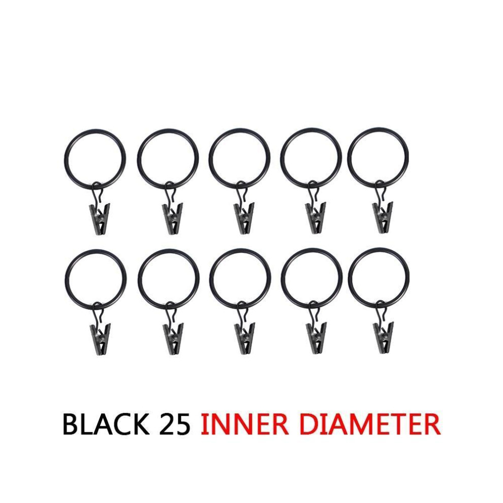 (25 mm, Black) 10Pcs Metal Curtain Rings Hanging Hooks For Curtains Window Rods