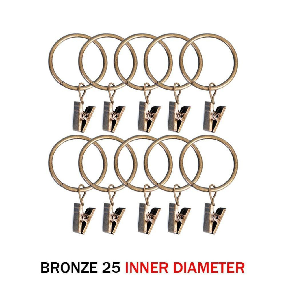 (25 mm, Bronze) 10Pcs Metal Curtain Rings Hanging Hooks For Curtains Window Rods