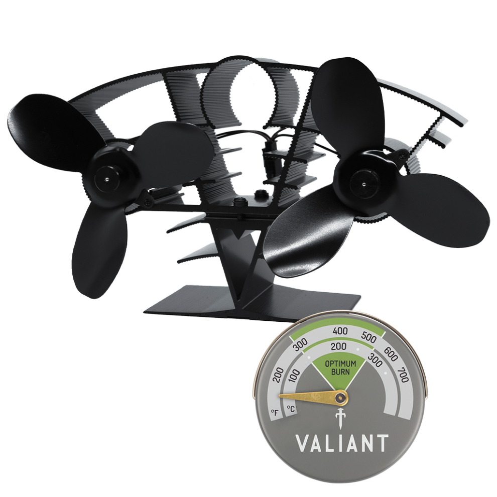 Valiant Whirlwind Stove Fan and Magnetic Stove Thermometer in Green