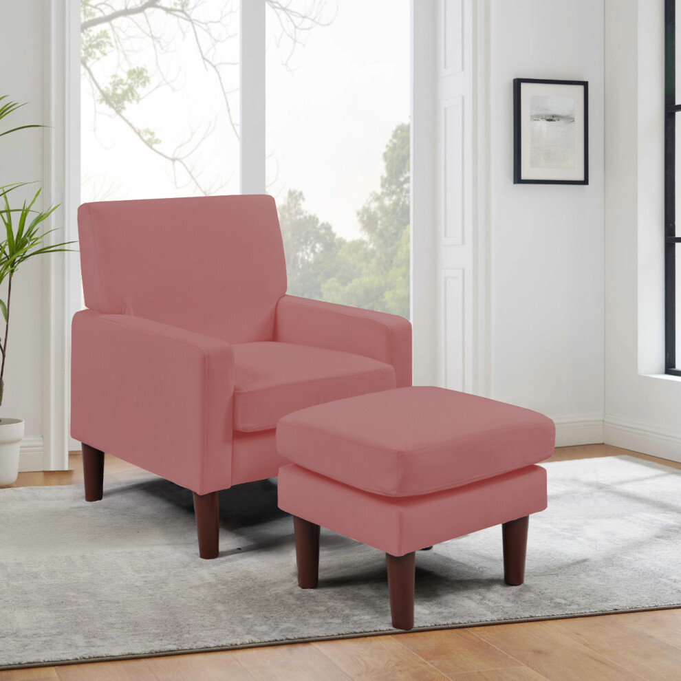 (Dark Pink) Plush Velvet Chair With Footstool In Grey Green Blue Or Pink