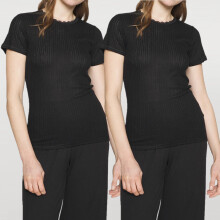 (Black, 26) EX M&S Womens 2pk Thermal Short Sleeve Pointelle Tops