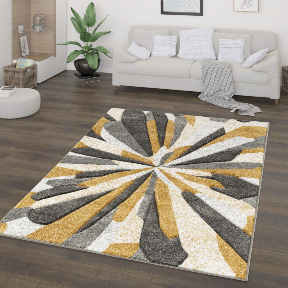 (GREY / YELLOW, 160 cm x 220 cm) Geometric Multicolored Carved Living Room Rug