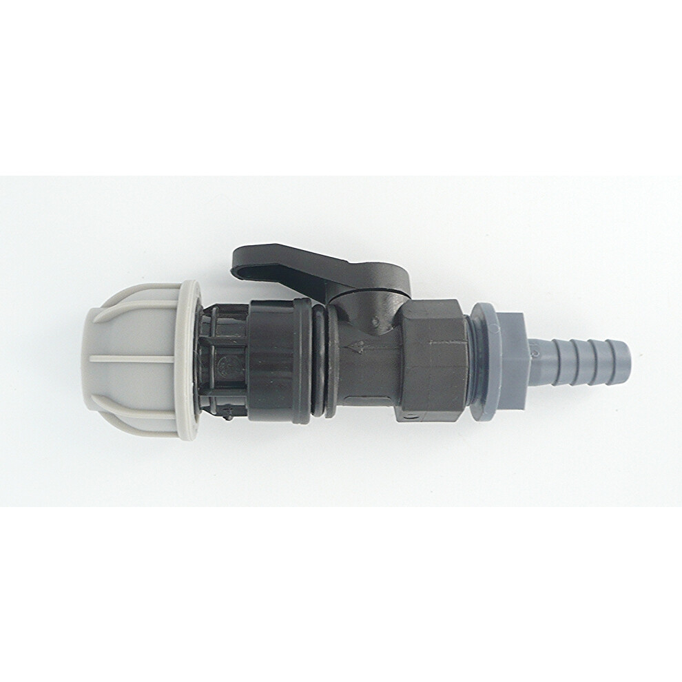(20 Mm X 13 Mm) Pipe Joiner. Joins Mdpe/Alkathene Solid Pipe To Hose Pipe. With On/Off Valve 5060682650790