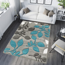 (GREY / BLUE, 200 cm x 290 cm) Large Modern Living Room Floral Carved Vogue Rug