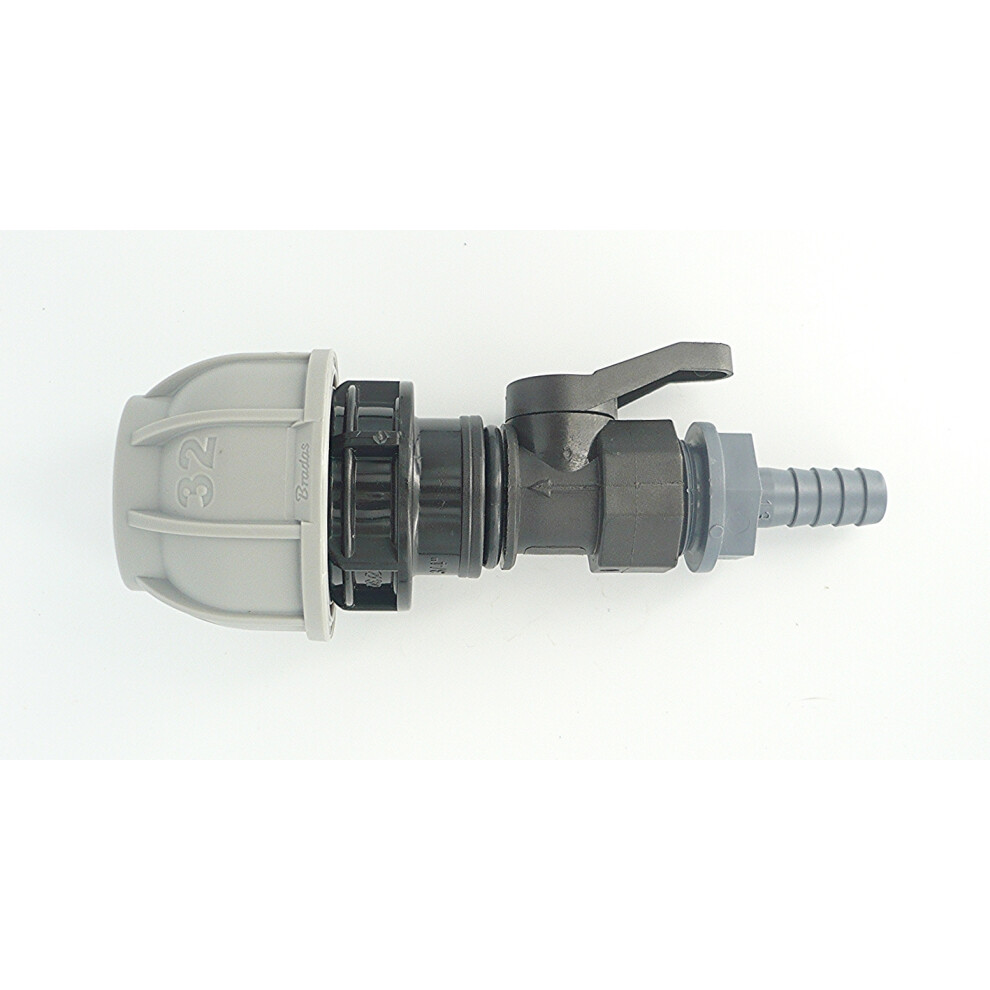 (32 Mm X 13 Mm) Pipe Joiner. Joins Mdpe/Alkathene Solid Pipe To Hose Pipe. With On/Off Valve 5060682650851
