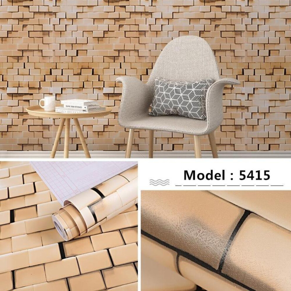 (10m, Dark Beige) 10m Living Room Kitchen Bathroom Waterproof Wall Sticker Home Decor Removable PVC Brick Stone Self Adhesive Wallpaper