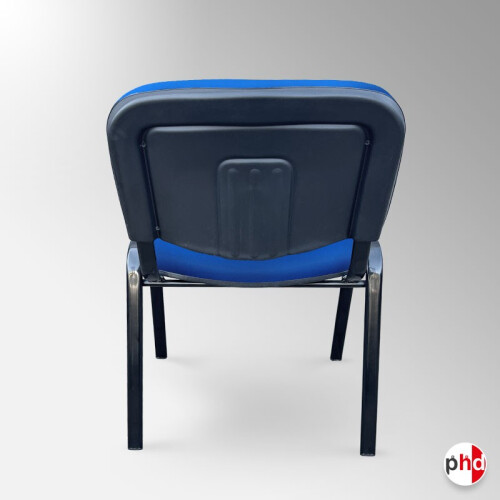 Blue Leather Office Stacking Chair, Blue Seat & Black Legs 2