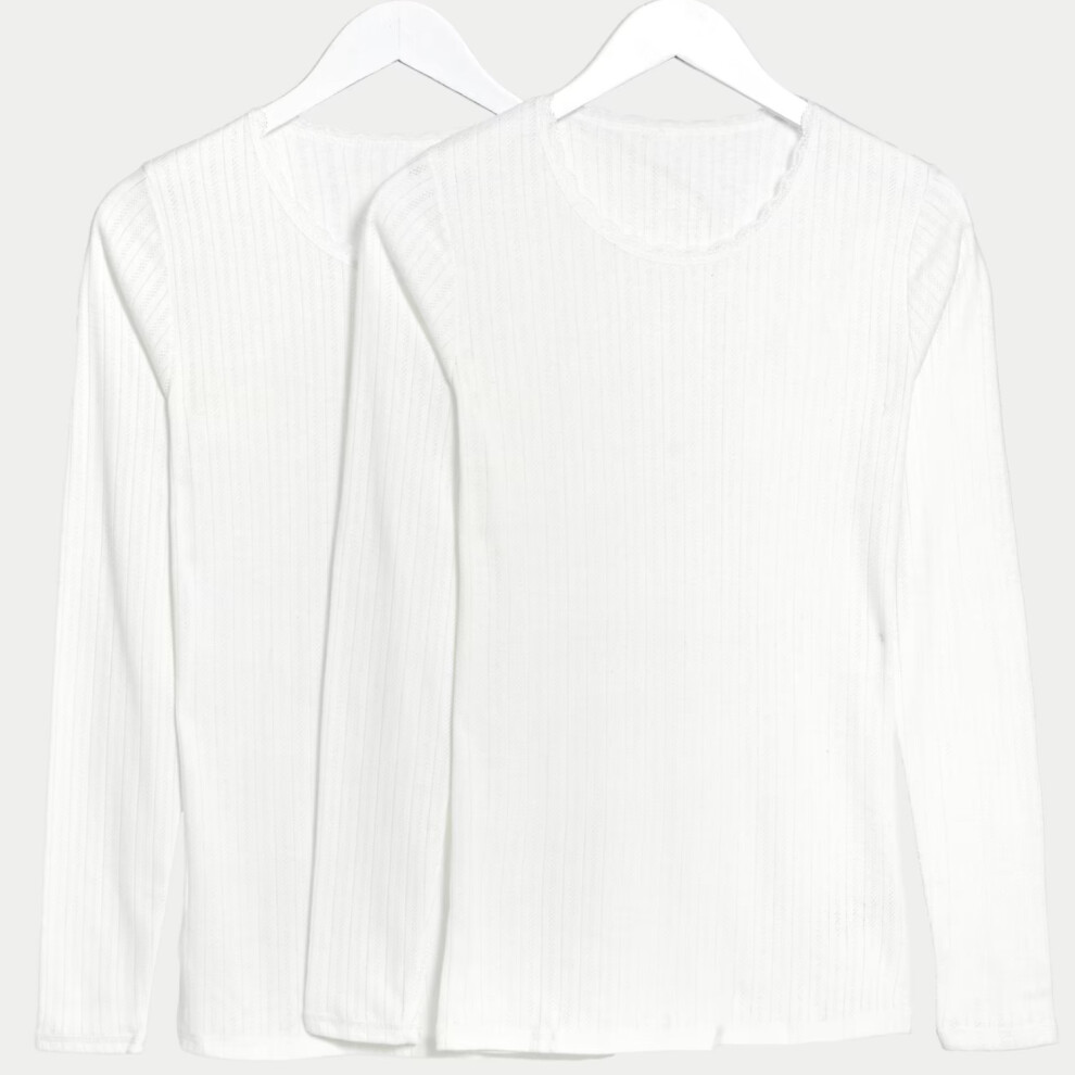 (White, 20) EX M&S Womens 2 Pack Thermal Long Sleeve Pointelle Tops