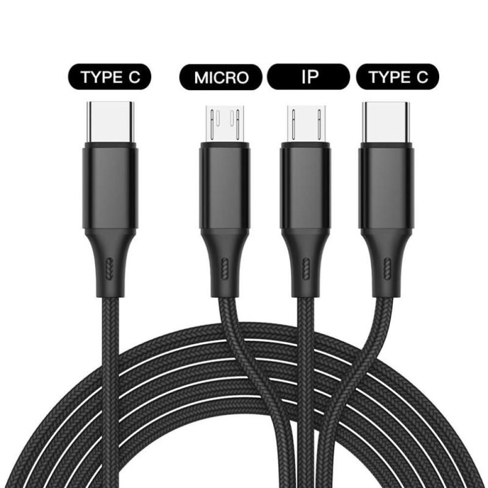 (Black) FONKEN 3 In 1 USB Cable Type C To USB C Micro USB Phone Charger Cable PD Fast Charge Cable For iPhone 12 Cellphone Type-C Android Nylon Cable
