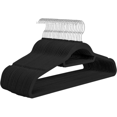(50 Pack Black) 50 Non Slip Flocked Velvet Hangers