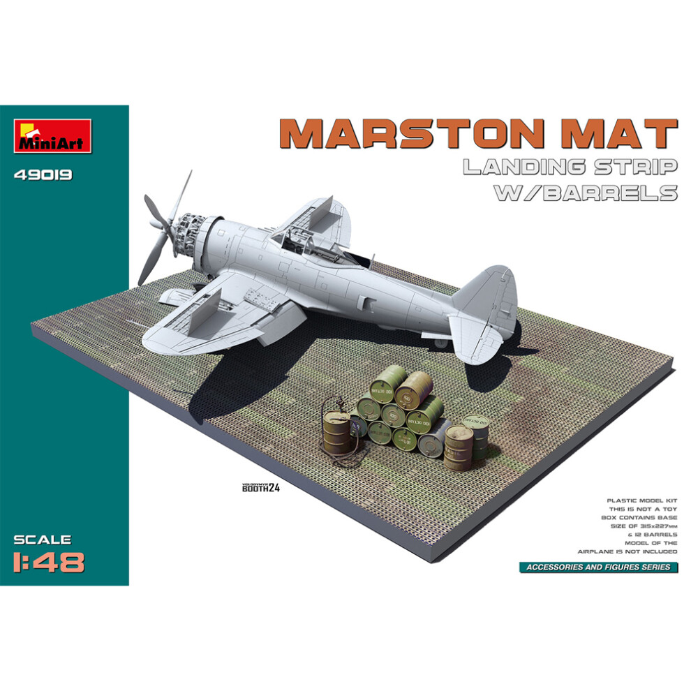Miniart 49019 Marston Mat Landing Strip With Barrels - 1:48 Scale Model Kit For Realistic Airfield Dioramas