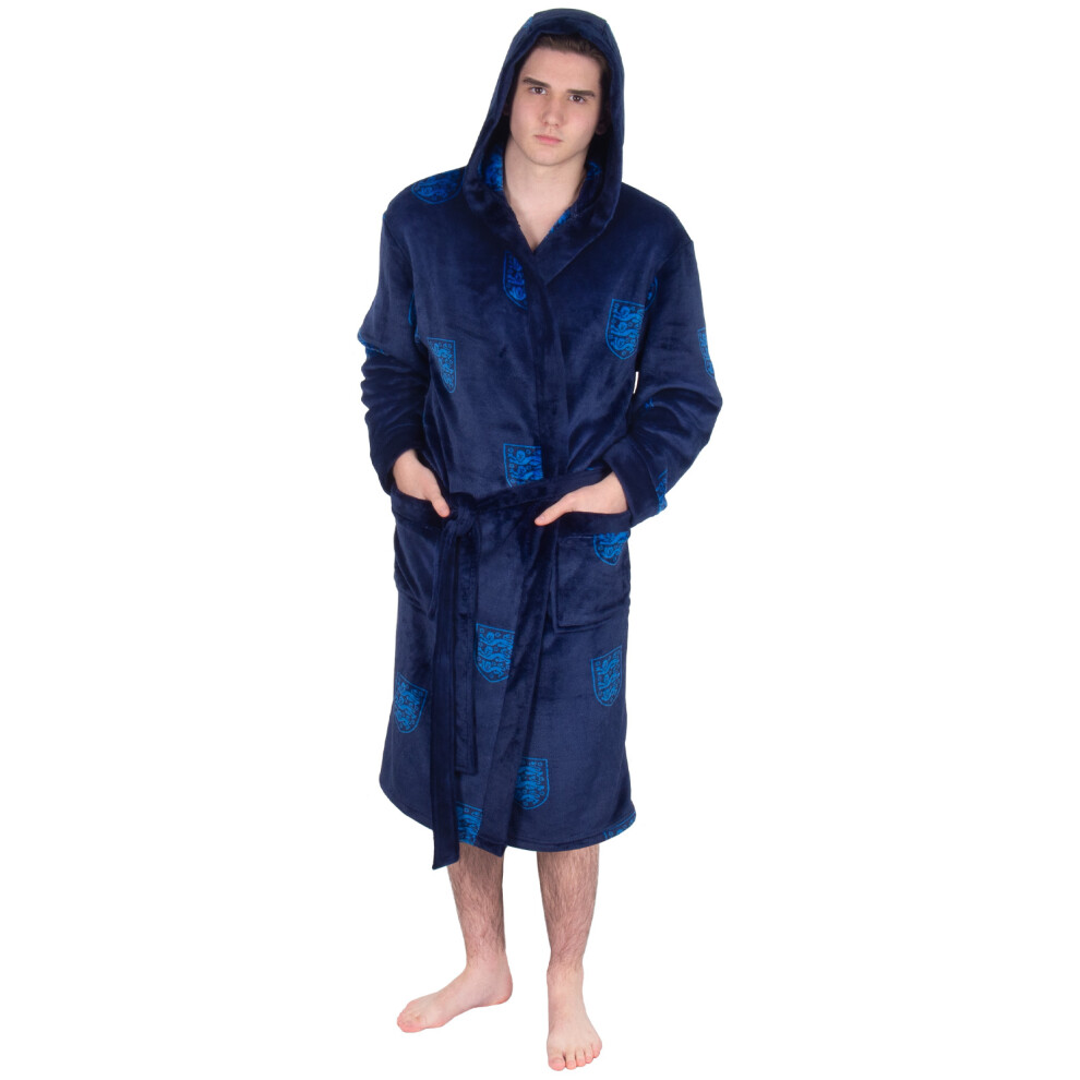 (Navy Blue, Small) England Mens Dressing Gown Robe Hooded Fleece OFFICIAL Football Gift