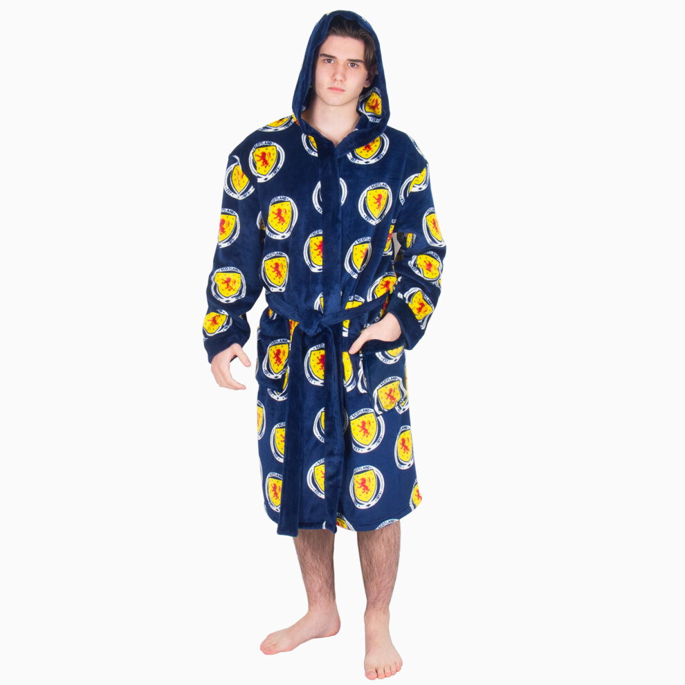 (Navy Blue, Large) Scotland Mens Dressing Gown Robe Hooded Fleece OFFICIAL Football Gift