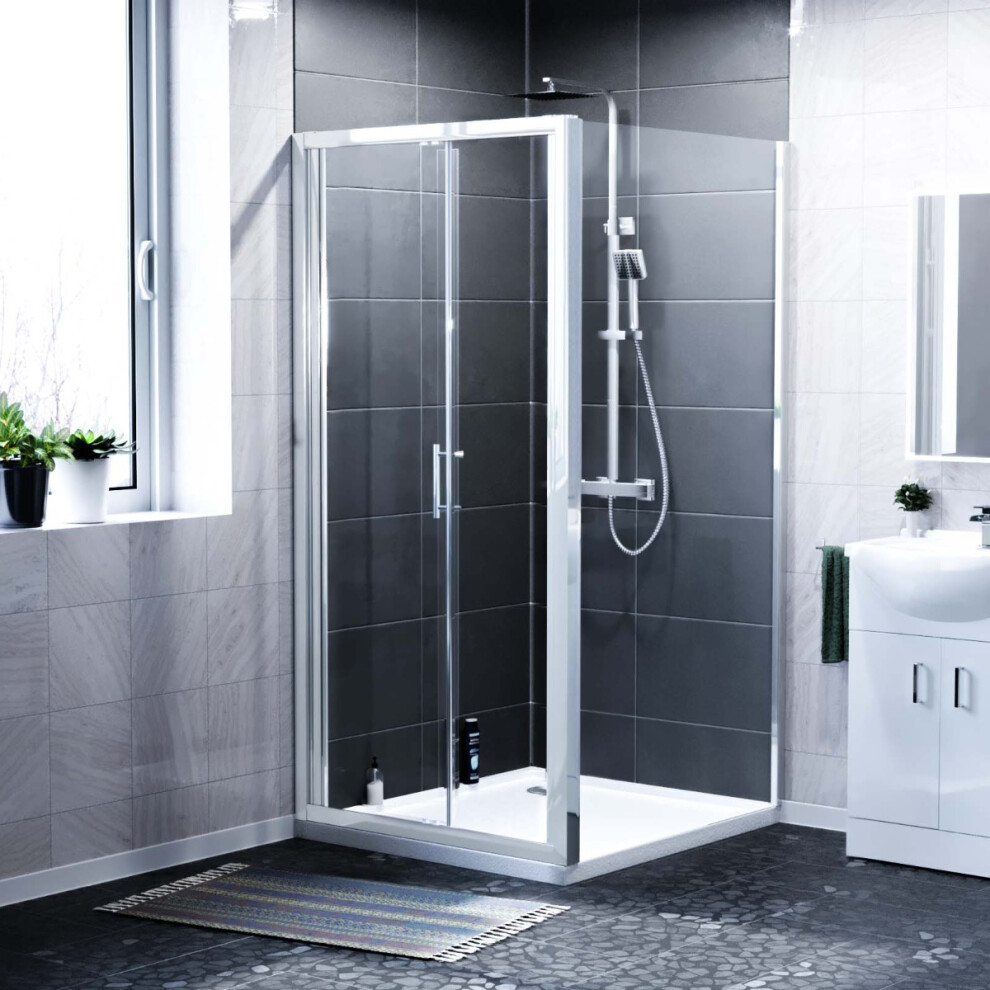 Nes Home 900mm Chrome Framed Bi-Folding Glass Shower Door and Side Panel