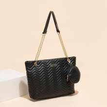 (Black) Stylish White And Black Large Capacity Embroidered Tote Two Piece Set Handbag For Women
