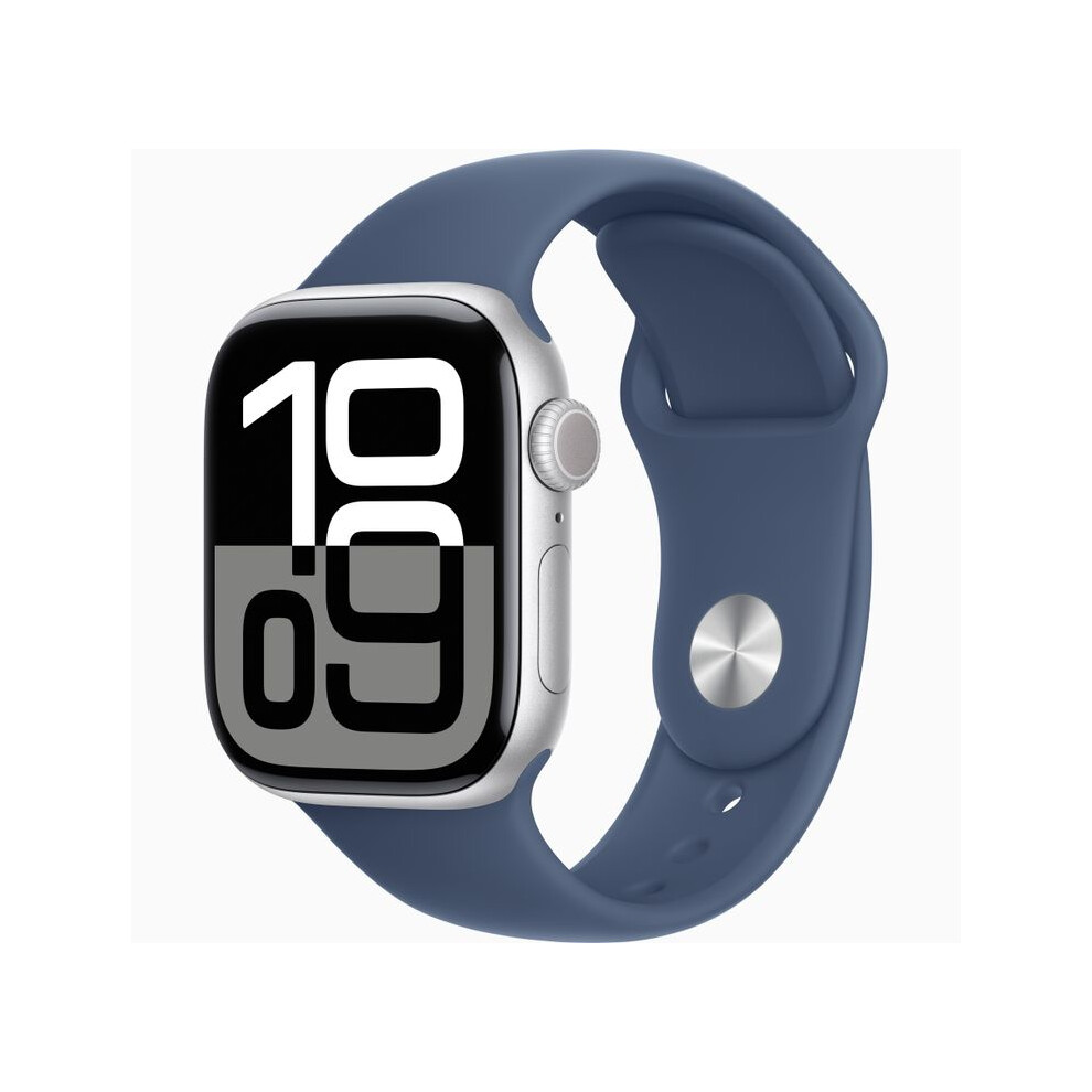 Apple Watch Series 10 (GPS) - 42 Mm - Silver Aluminium - Smart Watch With Sport Band - Fluoroelastomer - Denim - Band Si