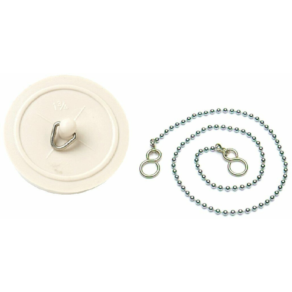 White Basin Bath Plug Stopper with 450mm (18 inch) Polished Chrome Ball Chain