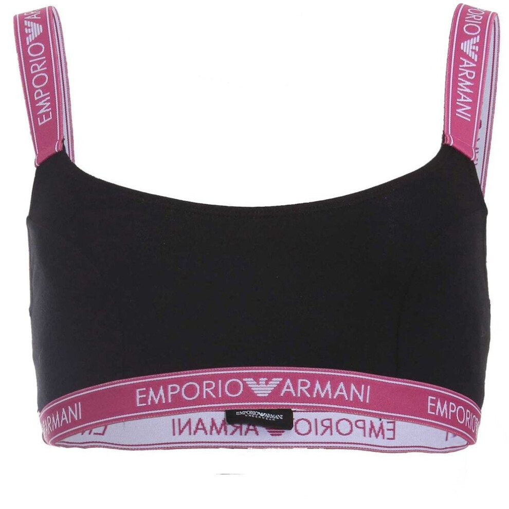 (L) Iconic Logo Band Stretch Cotton Bralette, Black with Pink